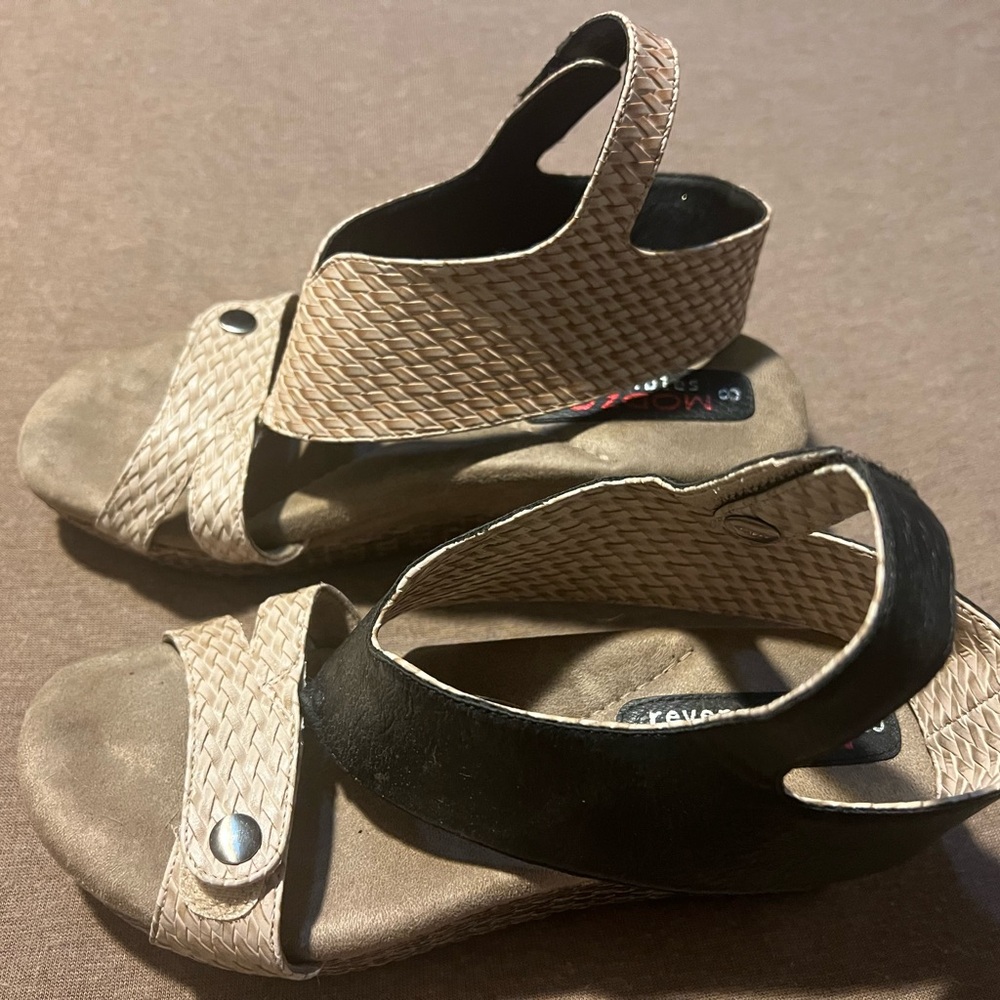Reversible Footbed Slides with Tan Suede Top and Black Logo